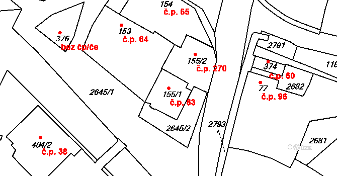 Libá 63 na parcele st. 155/1 v KÚ Libá, Katastrální mapa