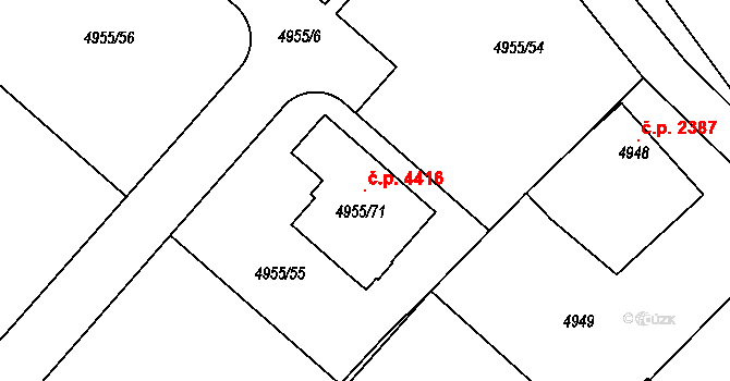 Mělník 4416 na parcele st. 4955/71 v KÚ Mělník, Katastrální mapa
