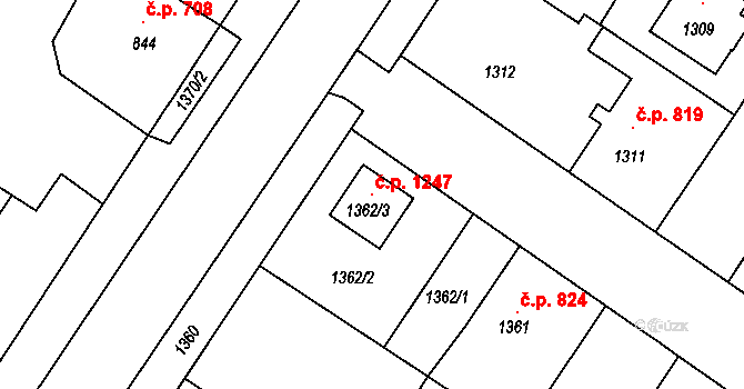 Pečky 1247 na parcele st. 1362/3 v KÚ Pečky, Katastrální mapa