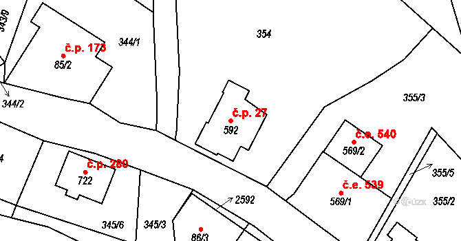 Albrechtice v Jizerských horách 27 na parcele st. 592 v KÚ Albrechtice v Jizerských horách, Katastrální mapa