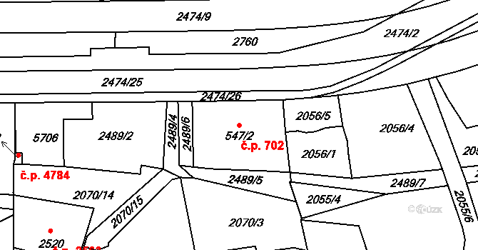 Jablonec nad Nisou 702 na parcele st. 547/2 v KÚ Jablonec nad Nisou, Katastrální mapa