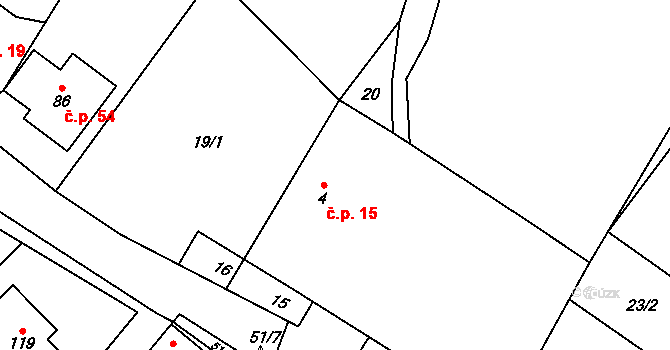 Bílý Kámen 15 na parcele st. 4 v KÚ Bílý Kámen, Katastrální mapa