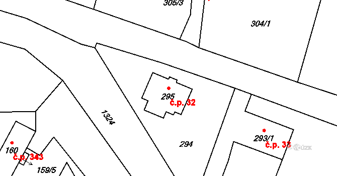 Dolní Líštná 32, Třinec na parcele st. 295 v KÚ Dolní Líštná, Katastrální mapa