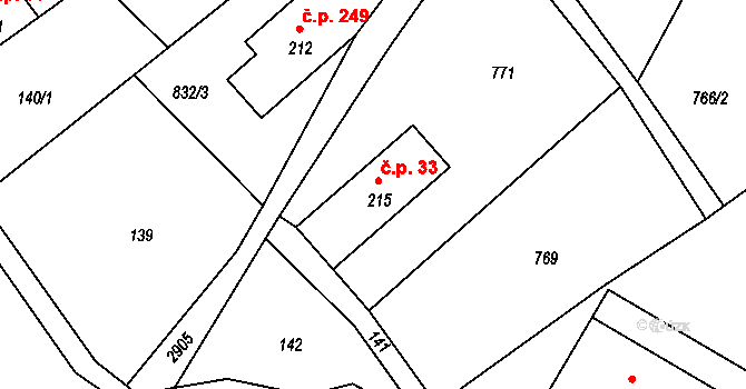 Heřmanice v Podještědí 33, Jablonné v Podještědí na parcele st. 215 v KÚ Heřmanice v Podještědí, Katastrální mapa