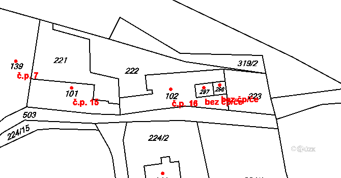 Mozolín 16, Koleč na parcele st. 102 v KÚ Koleč, Katastrální mapa