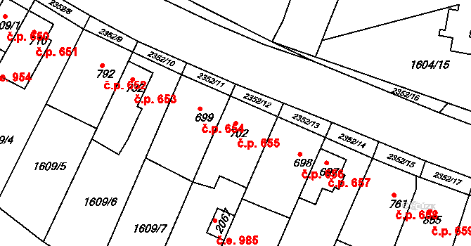 Tišnov 655 na parcele st. 702 v KÚ Tišnov, Katastrální mapa