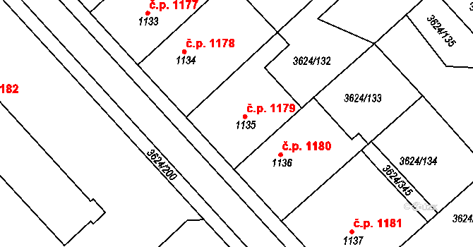 Veselí nad Moravou 1179 na parcele st. 1135 v KÚ Veselí-Předměstí, Katastrální mapa