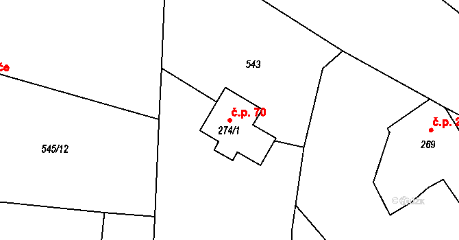 Dolní Podluží 70 na parcele st. 274/1 v KÚ Dolní Podluží, Katastrální mapa
