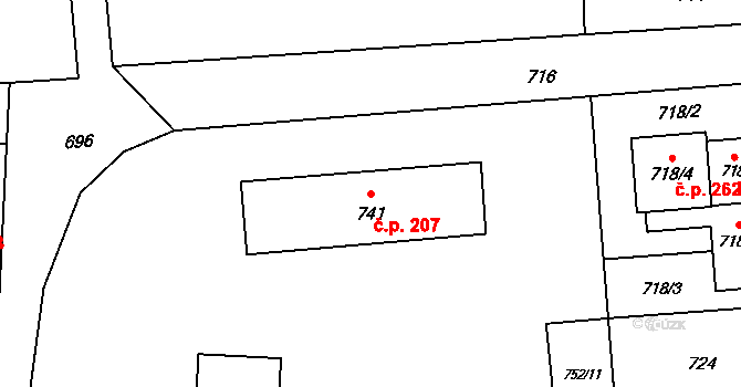 Hnojník 207 na parcele st. 741 v KÚ Hnojník, Katastrální mapa