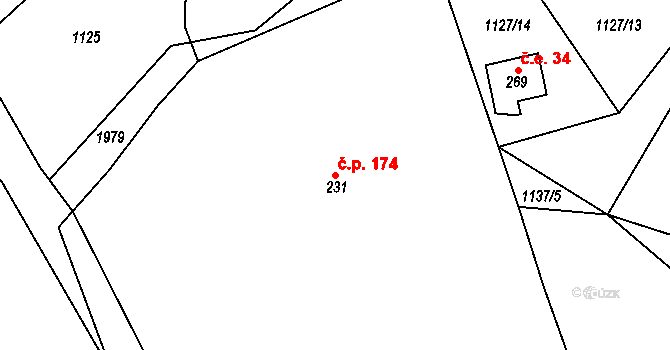 Lhota Veselka 174, Postupice na parcele st. 231 v KÚ Postupice, Katastrální mapa