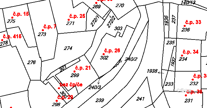 Švermov 26, Kladno na parcele st. 302 v KÚ Motyčín, Katastrální mapa