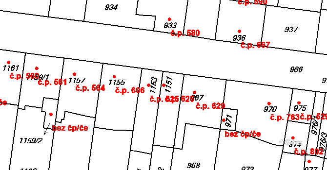 Švermov 626, Kladno na parcele st. 1151 v KÚ Motyčín, Katastrální mapa