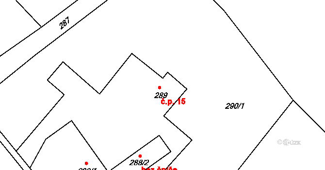 Donín 15, Hrádek nad Nisou na parcele st. 289 v KÚ Donín u Hrádku nad Nisou, Katastrální mapa