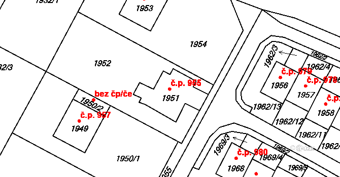 Nové Město pod Smrkem 955 na parcele st. 1951 v KÚ Nové Město pod Smrkem, Katastrální mapa