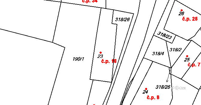 Třenice 18, Cerhovice na parcele st. 23 v KÚ Třenice, Katastrální mapa