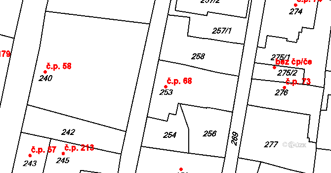 Kosmonosy 68 na parcele st. 253 v KÚ Kosmonosy, Katastrální mapa
