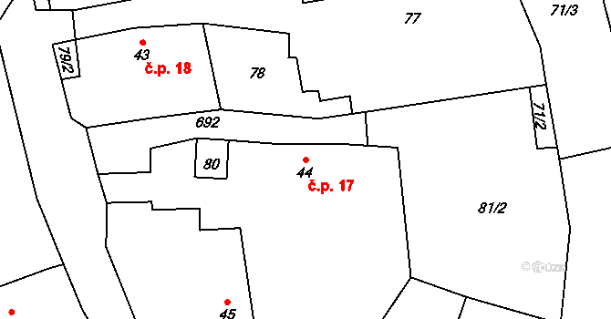 Suchá 17, Nechanice na parcele st. 44 v KÚ Suchá u Nechanic, Katastrální mapa