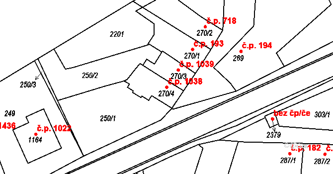 Třebechovice pod Orebem 1038 na parcele st. 270/4 v KÚ Třebechovice pod Orebem, Katastrální mapa