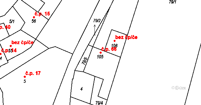 Dřemčice 66, Třebívlice na parcele st. 105 v KÚ Dřemčice, Katastrální mapa