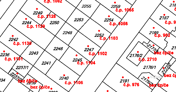 Roudnice nad Labem 1102 na parcele st. 2247 v KÚ Roudnice nad Labem, Katastrální mapa