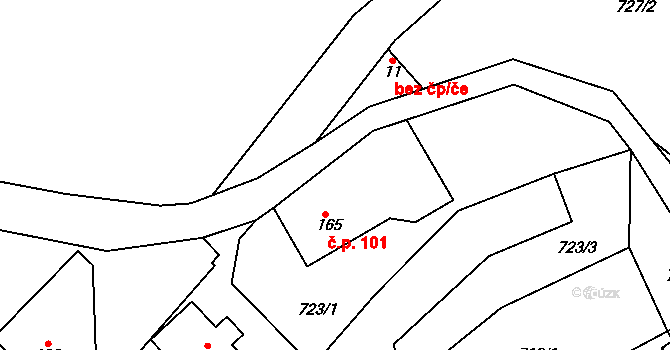 Bítouchov 101, Semily na parcele st. 165 v KÚ Bítouchov u Semil, Katastrální mapa