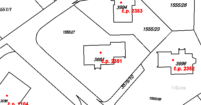 Rožnov pod Radhoštěm 2351 na parcele st. 3861 v KÚ Rožnov pod Radhoštěm, Katastrální mapa