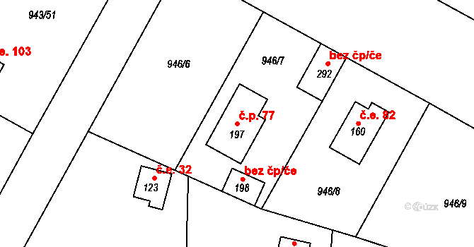 Bežerovice 77, Sudoměřice u Bechyně na parcele st. 197 v KÚ Bežerovice, Katastrální mapa