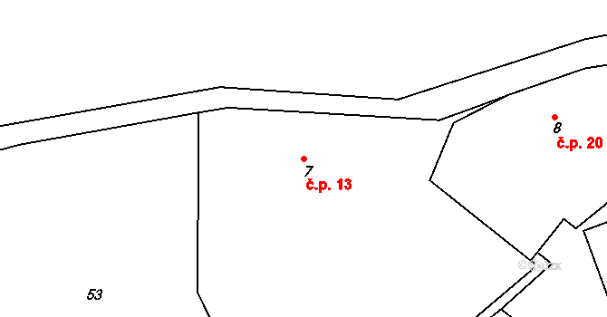 Rytířova Lhota 13, Libošovice na parcele st. 7 v KÚ Rytířova Lhota, Katastrální mapa