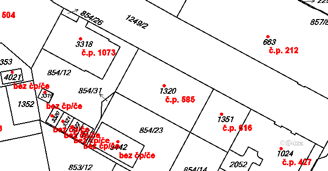 Valdické Předměstí 585, Jičín na parcele st. 1320 v KÚ Jičín, Katastrální mapa