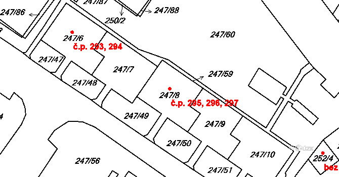 Všebořice 295,296,297, Ústí nad Labem na parcele st. 247/8 v KÚ Všebořice, Katastrální mapa