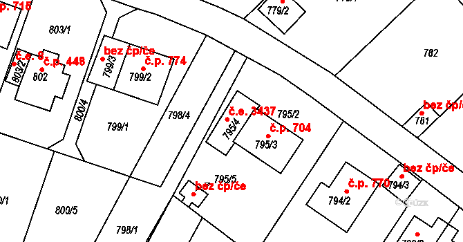 Bukov 3437, Ústí nad Labem na parcele st. 795/4 v KÚ Bukov, Katastrální mapa