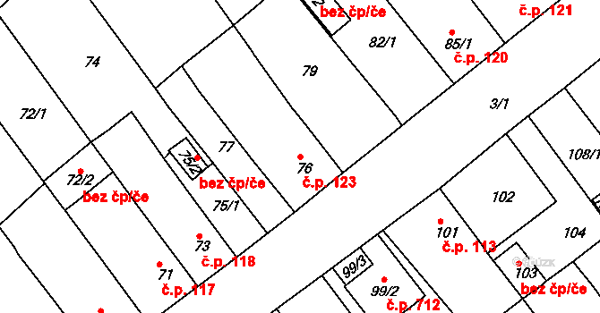 Proboštov 123 na parcele st. 76 v KÚ Proboštov u Teplic, Katastrální mapa