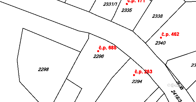 Skřečoň 685, Bohumín na parcele st. 2296 v KÚ Skřečoň, Katastrální mapa