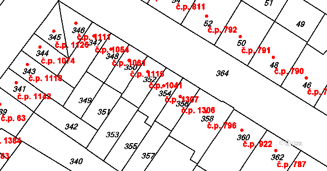 Husovice 1307, Brno na parcele st. 354 v KÚ Husovice, Katastrální mapa