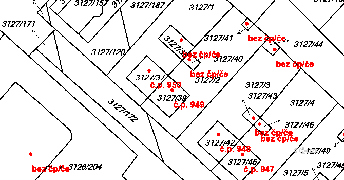 Pelhřimov 949 na parcele st. 3127/39 v KÚ Pelhřimov, Katastrální mapa