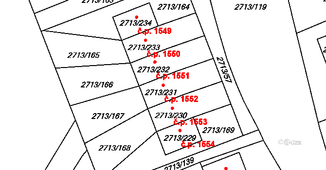 Pelhřimov 1552 na parcele st. 2713/231 v KÚ Pelhřimov, Katastrální mapa