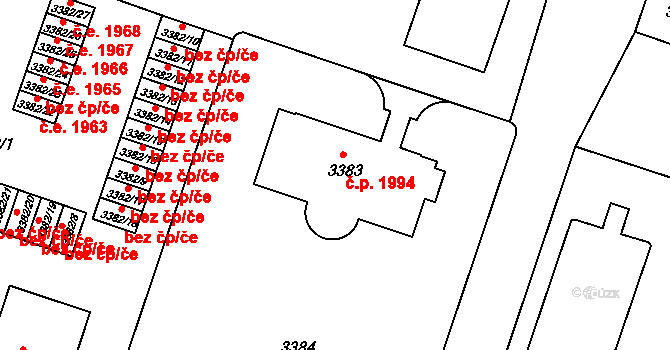 Teplice 1994 na parcele st. 3383 v KÚ Teplice, Katastrální mapa
