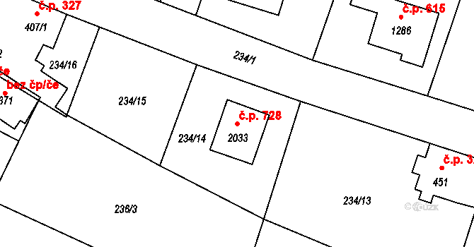 Úšovice 728, Mariánské Lázně na parcele st. 2033 v KÚ Úšovice, Katastrální mapa