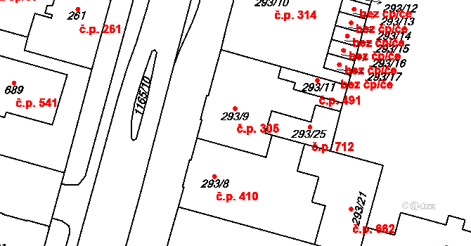 Mariánské Lázně 305 na parcele st. 293/9 v KÚ Mariánské Lázně, Katastrální mapa