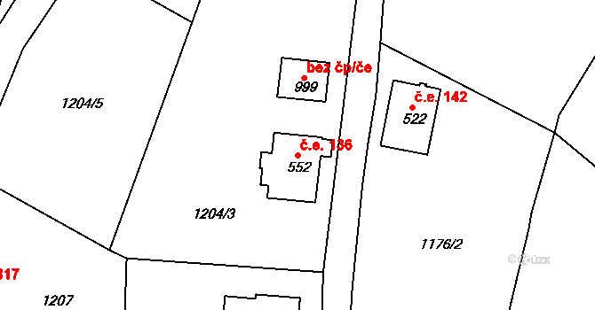Bublava 136 na parcele st. 552 v KÚ Bublava, Katastrální mapa