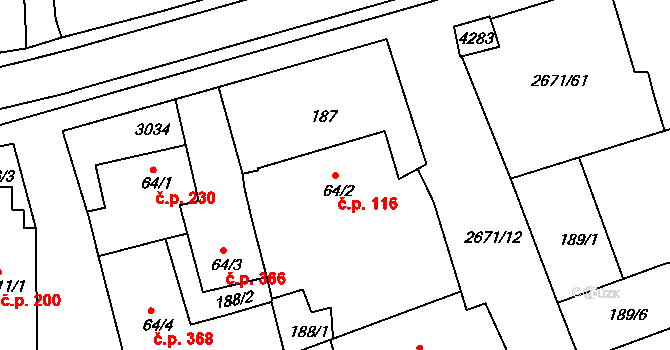 Černilov 116 na parcele st. 64/2 v KÚ Černilov, Katastrální mapa