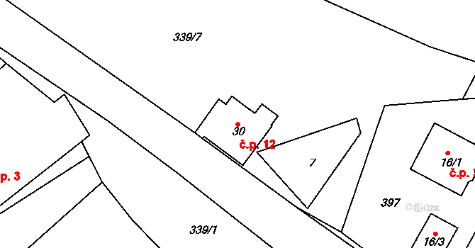 Horka 12, Bakov nad Jizerou na parcele st. 30 v KÚ Horka u Bakova nad Jizerou, Katastrální mapa