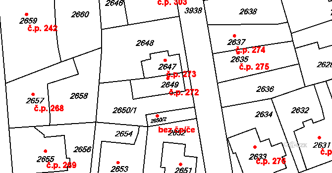 Modřany 272, Praha na parcele st. 2649 v KÚ Modřany, Katastrální mapa