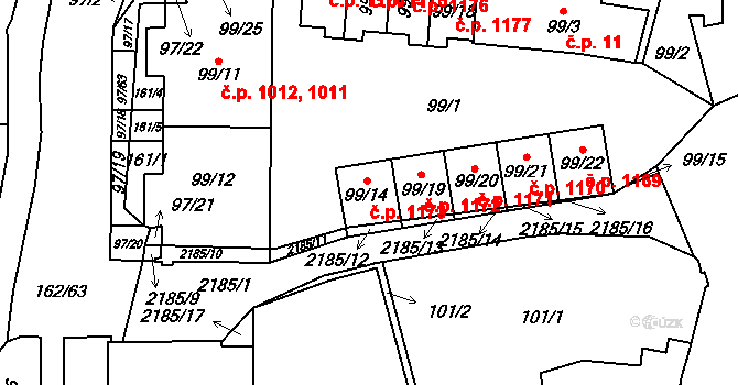 Stodůlky 1173, Praha na parcele st. 99/14 v KÚ Stodůlky, Katastrální mapa