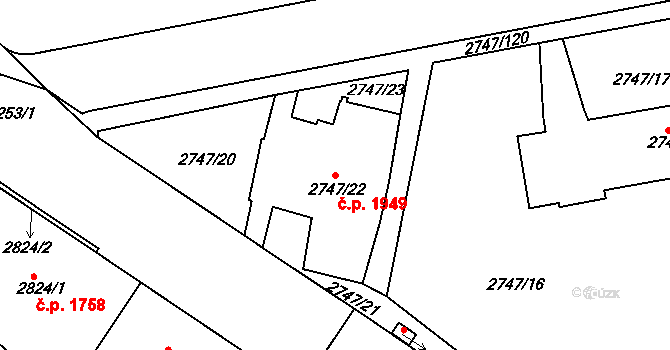Dejvice 1949, Praha na parcele st. 2747/22 v KÚ Dejvice, Katastrální mapa