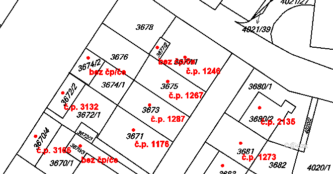 Strašnice 1267, Praha na parcele st. 3675 v KÚ Strašnice, Katastrální mapa