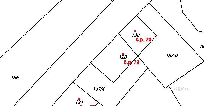 Černín 72, Zdice na parcele st. 120 v KÚ Černín u Zdic, Katastrální mapa