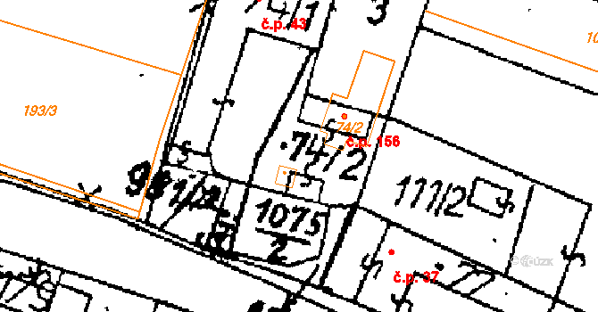 Ohaře 156 na parcele st. 74/2 v KÚ Ohaře, Katastrální mapa
