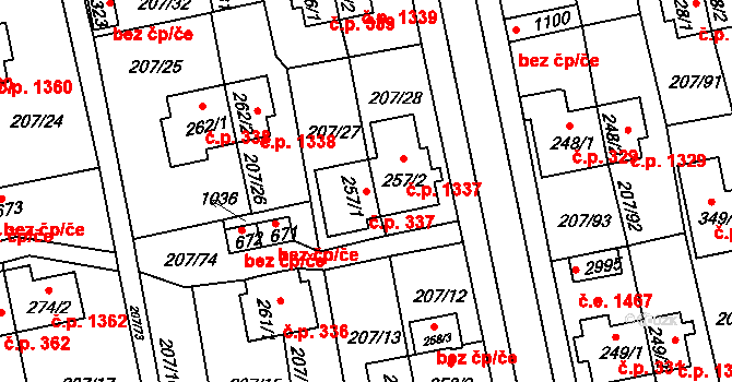 Sezimovo Ústí 337 na parcele st. 257/1 v KÚ Sezimovo Ústí, Katastrální mapa