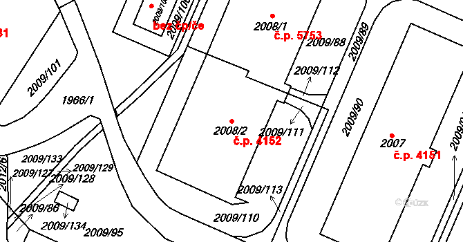 Chomutov 4152 na parcele st. 2008/2 v KÚ Chomutov I, Katastrální mapa